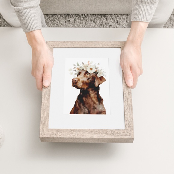 Watercolor Labrador Retriever with Flower Crown Portrait Wall Art Print Unframed - Picture 6 of 7
